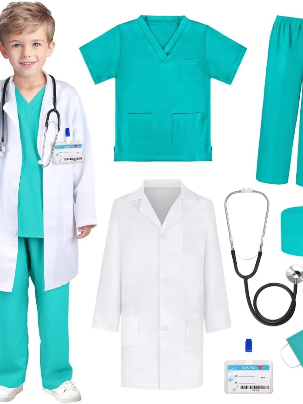 Doctor Costume for Kids Doctor Lab Coat for Kids Real Stethoscope, Girls Hallowe